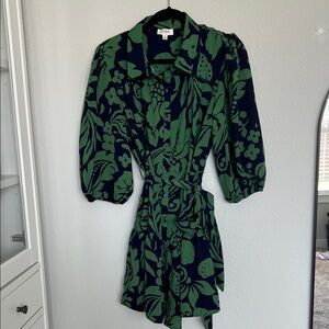 Umgee Green and Nqvy Floral Patterned 3/4 Length Sleeve Button Front Dress